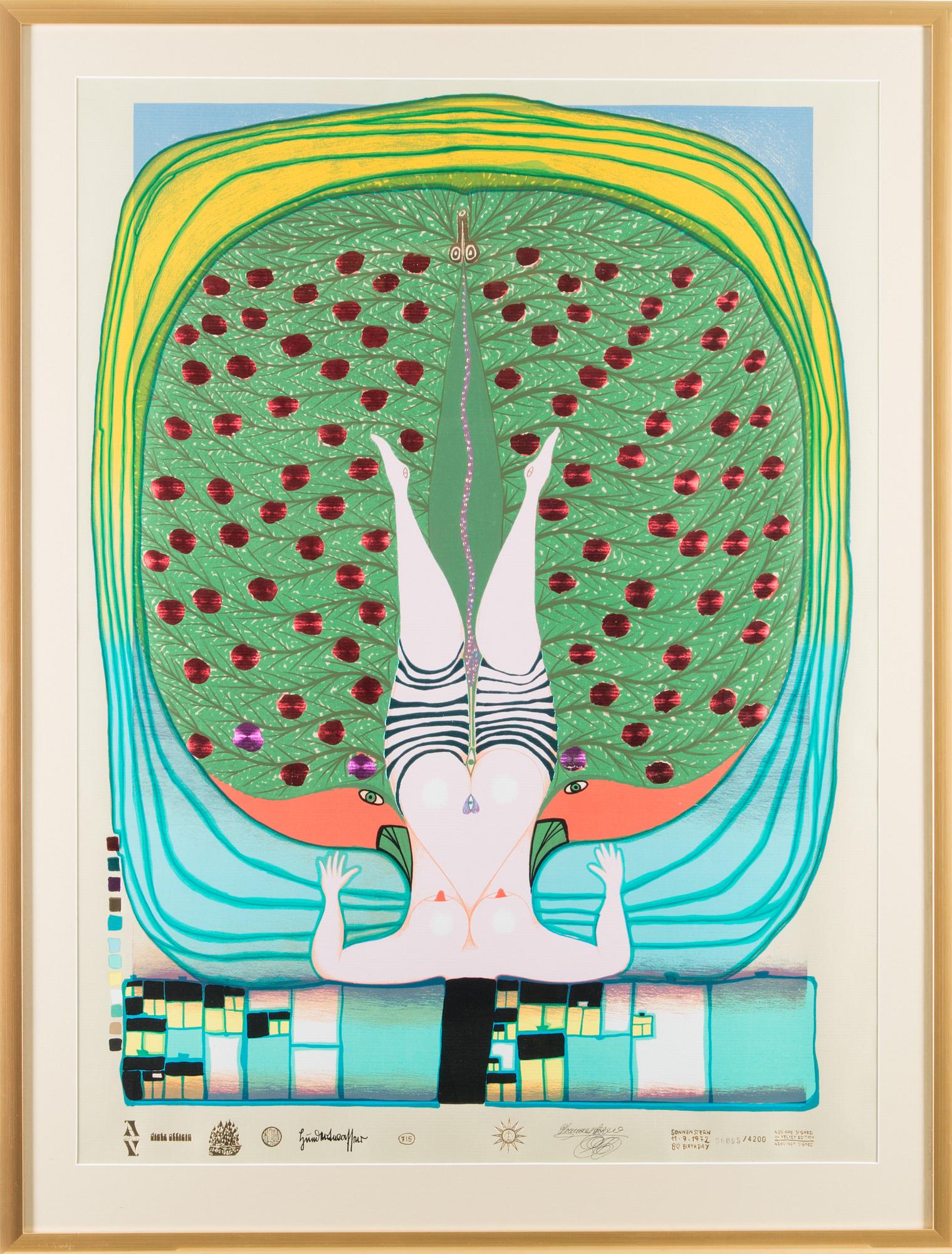 FRIEDENSREICH HUNDERTWASSER,  colour serigraph, in print signed 11.9. -72, numbered 0095/4200,