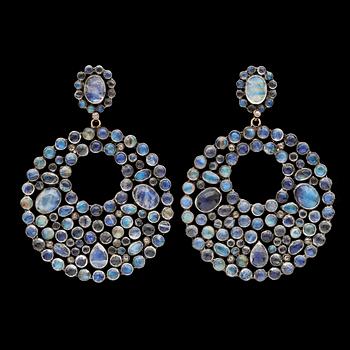 4. A pair of cabochon cut Indian labradorite earrings.