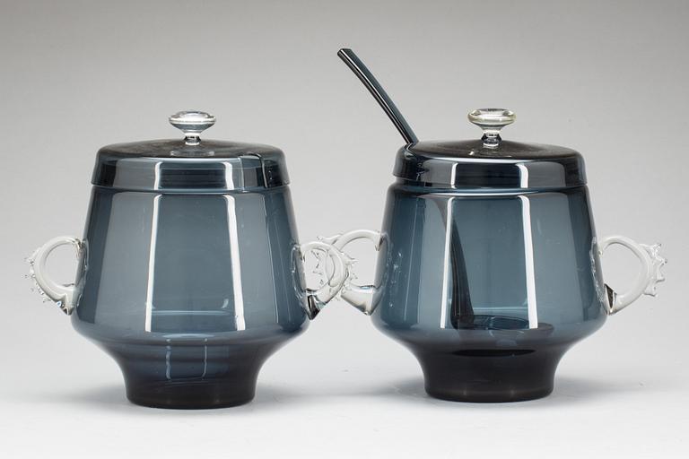 BÅLSKÅLAR, ett par och SLEV, glas, 1900-tal.