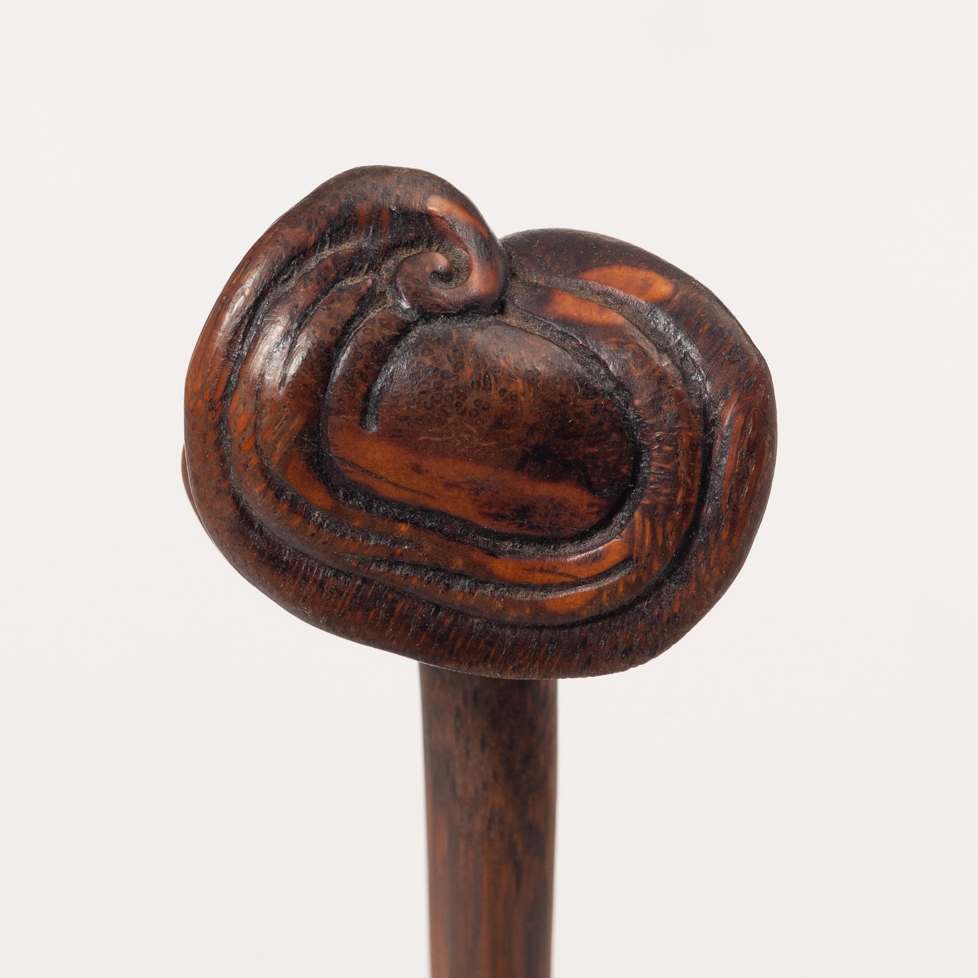 A hardwood bamboo shaped brushpot with a sceptre, China, 20th century.