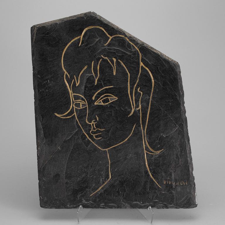 A stone wallplaque by an unknown artist.