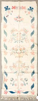 Embroidered textile dated 1898, linen, approximately 183x67 cm.