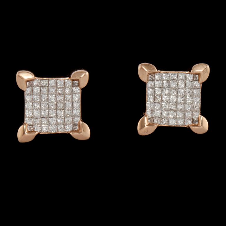 ÖRHÄNGEN, ett par, 14k roséguld med prinsesslipade diamanter, totalt ca 2.5 ct. Vikt 8 g.