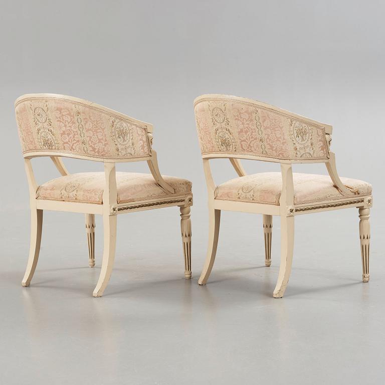 A pair of late Gustavian armchairs by E Öhrmark, master 1777.