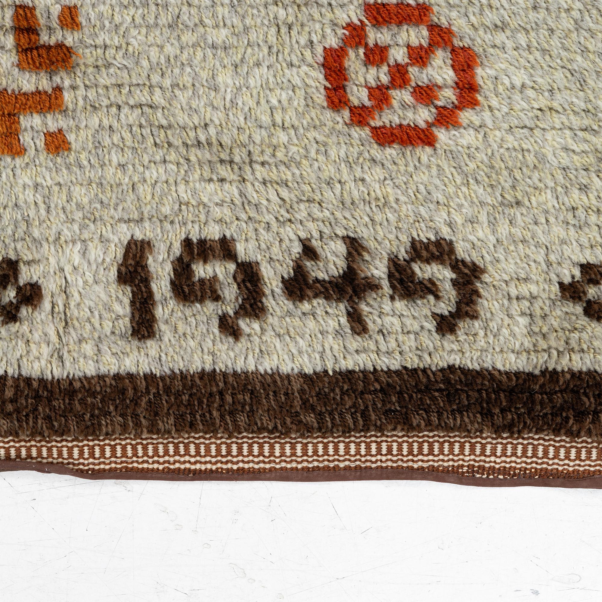 Matta, rya, signerad, 1949, ca 225 x 155 cm.