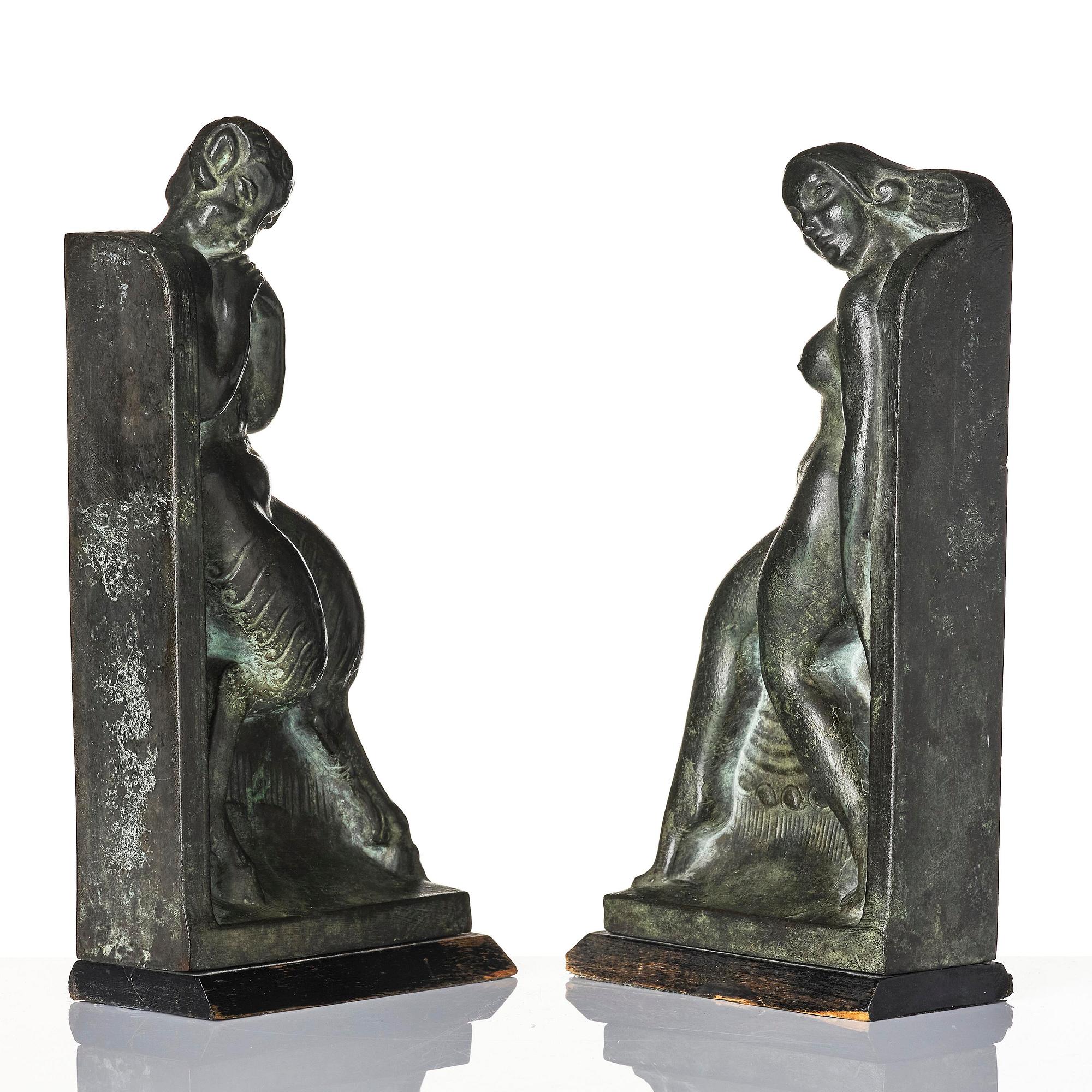 Axel Gute, a pair of Swedish Grace book ends, dated 1919.