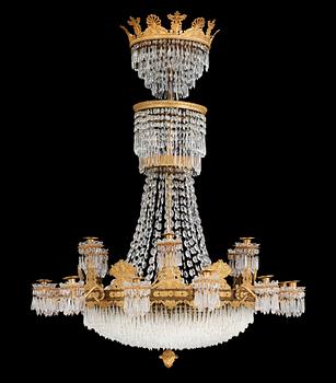 742. An Empire first half 19th century eighteen-light gilt bronze chandelier.