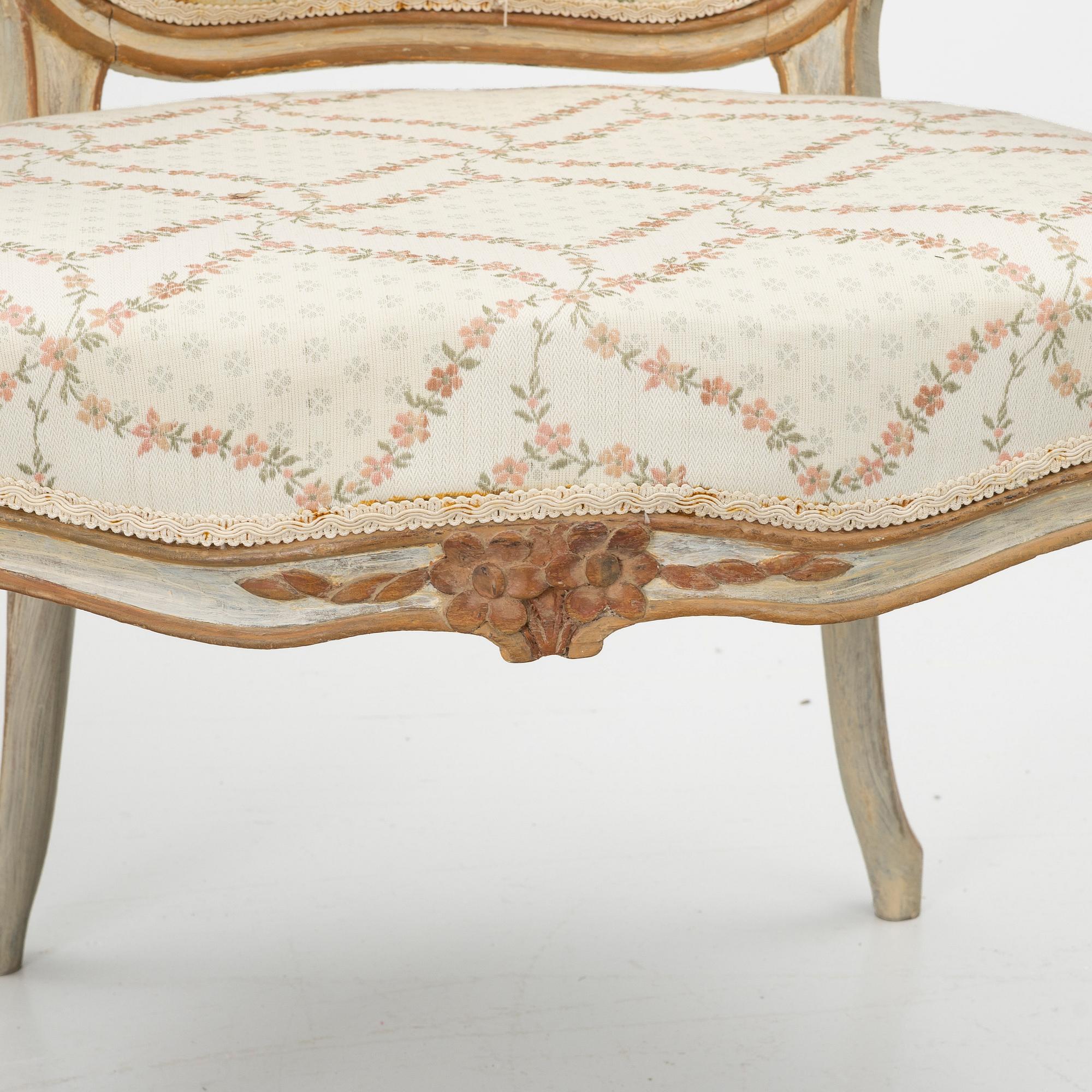 A matched pair of Rococo armchairs, 18th Century.