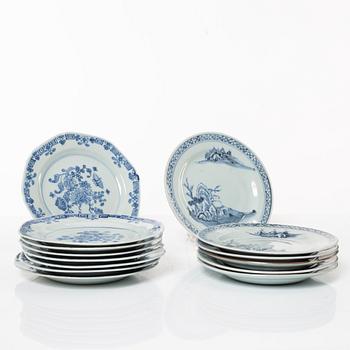 A group of 14 Chinese porcelain dessert dishes and a famile rose sauce boat, Qing dynasty, Qianlong (1736-95).