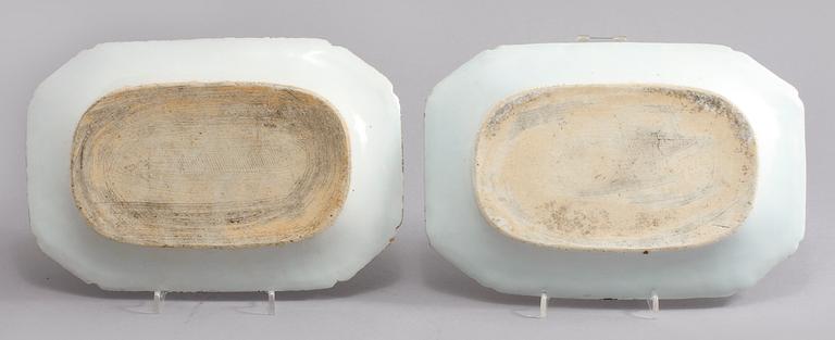 UNDERFAT, 2 st samt STEKFAT, porslin, Kina, 1700-tal.