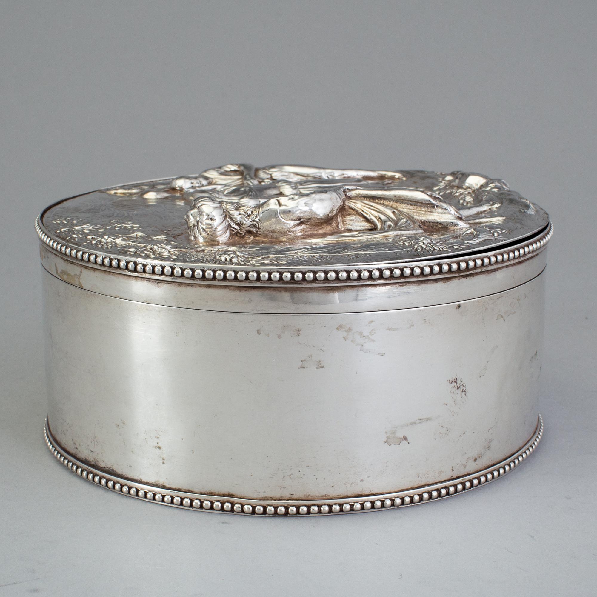 A Swedish 17th century silver plaquette, unmarked, on box marked Gustaf Henrik Sidwall, Norrkoping 1793.