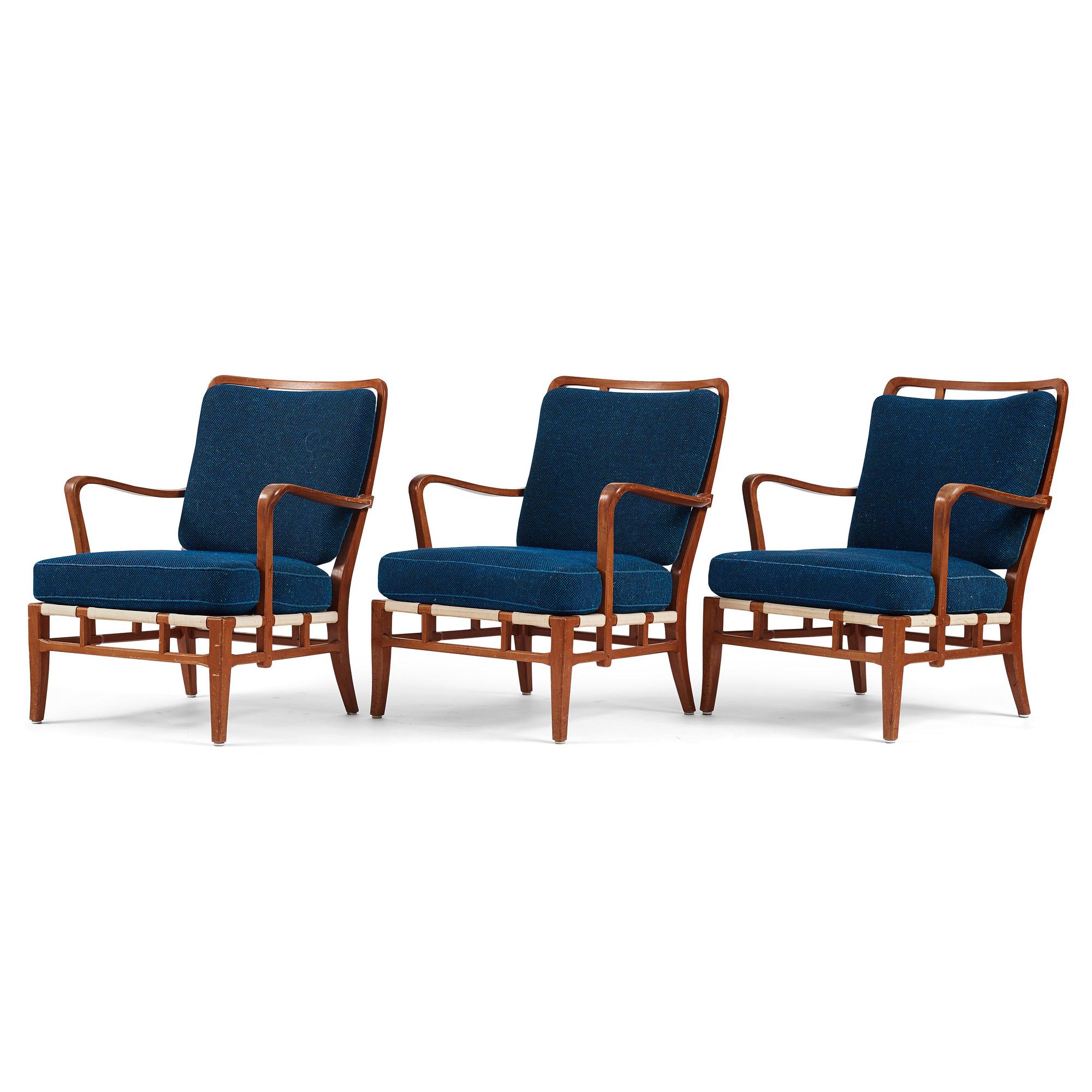 Carl-Axel Acking, a set of 3 easy chairs, "NK Hantverk" Nordiska Kompaniet, 1940s. Provenance Carl Axel Acking.