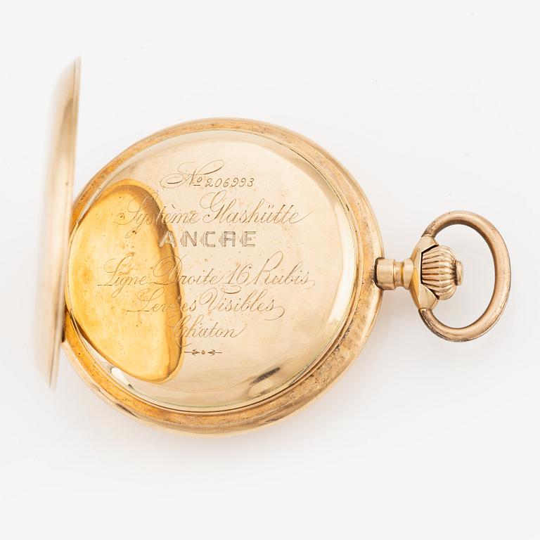 Pocket watch, hunter case, 14K gold, 60.5 mm.