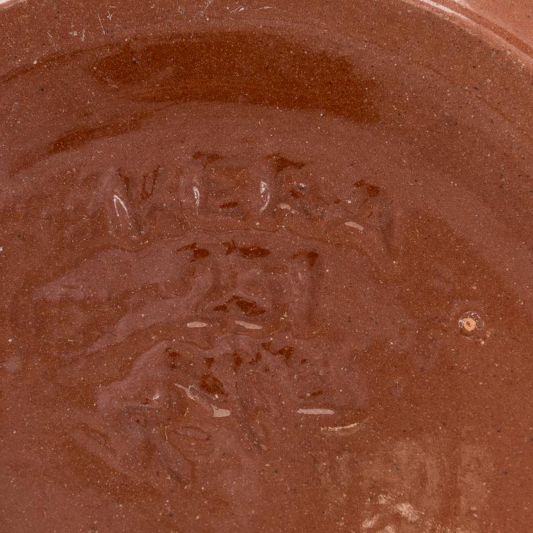 Marita Lybeck, plates, 2 pcs "Koto" and a bowl, red clay, signed ML KERA.