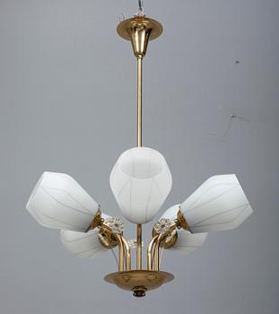 KATTOVALAISIN, messinkiä ja lasia, 1900-luvun puoliväli. Korkeus 73 cm.