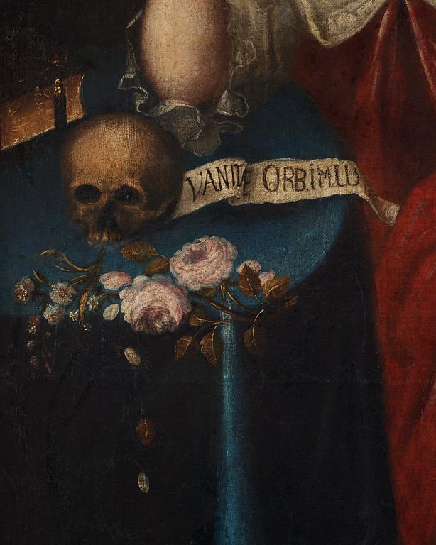 Unknown artist 17th Century. Vanitas with silver objects, musical instruments and a skull.