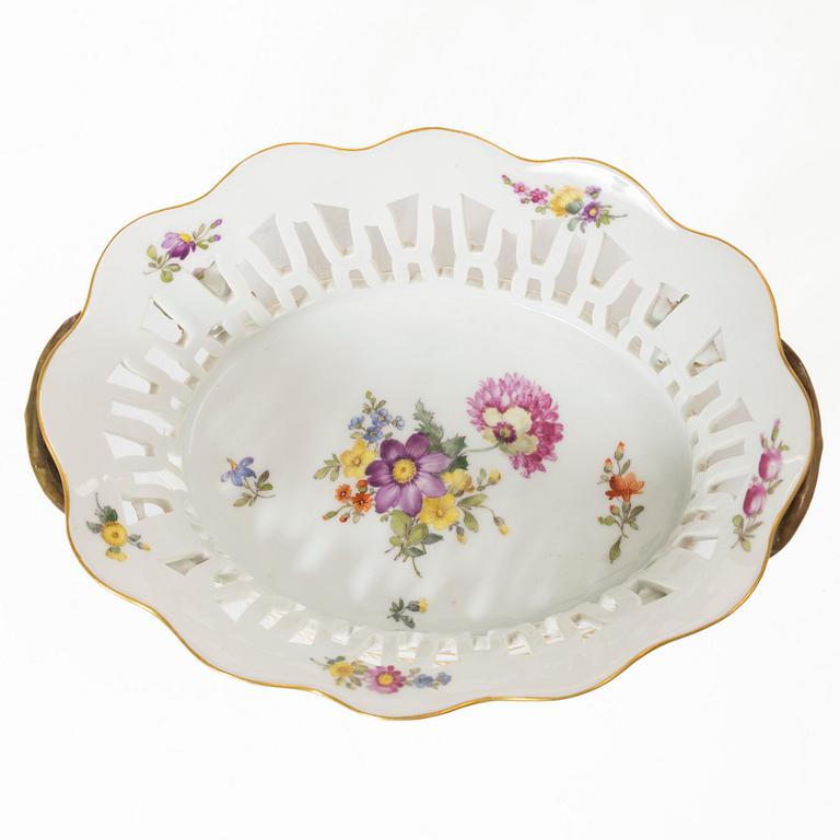 Royal Copenhagen, a 'Saxon Flower' lattice bowl with stand, Denmark, 1889-1922.