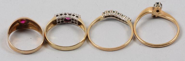 RINGAR, 4 st, guld, stenar.