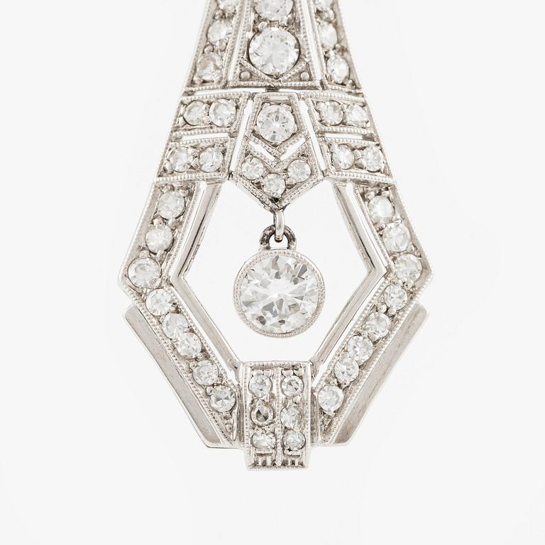 Brosch med hänge, 18K vit/rödguld med briljantslipade och åttkantslipade diamanter.