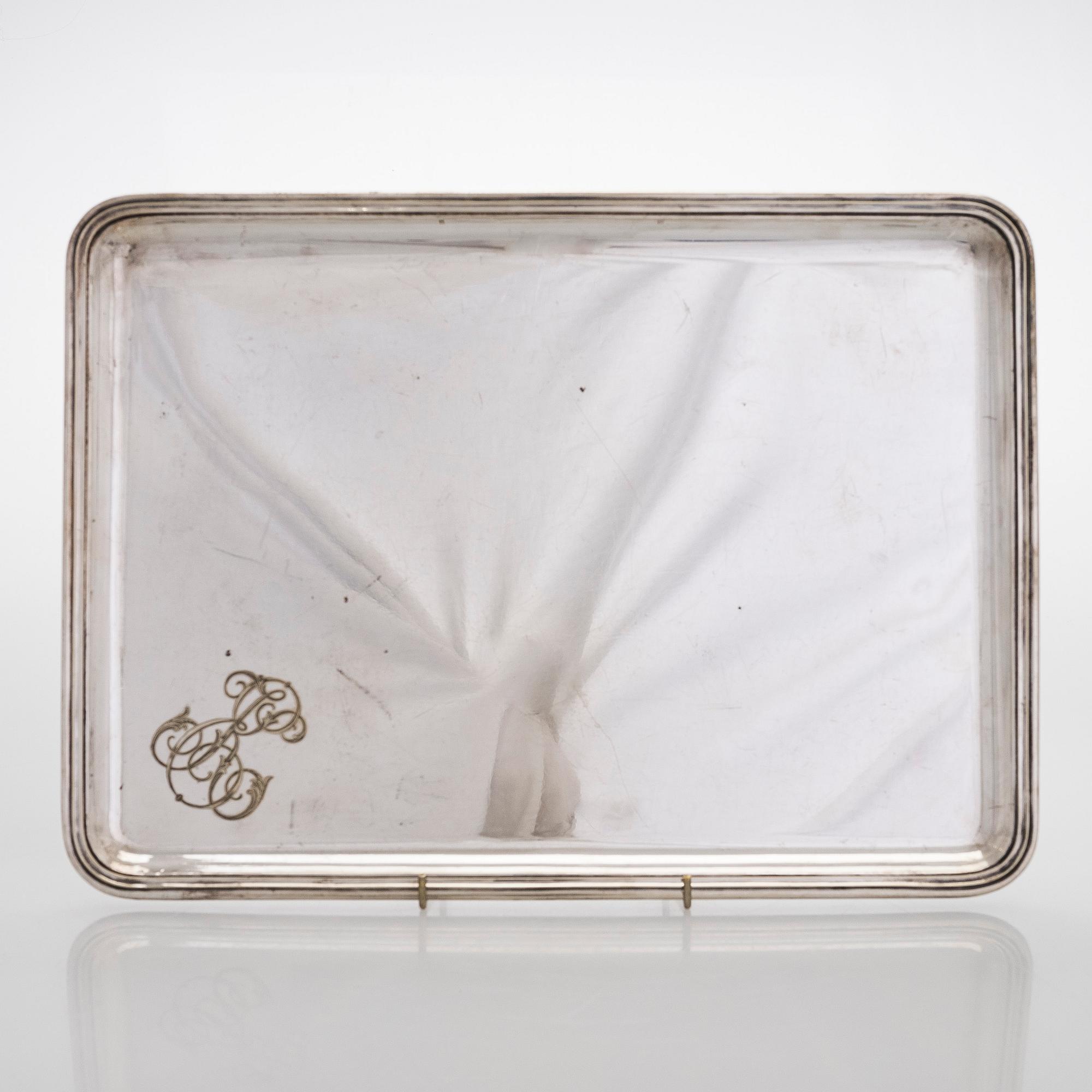 Alexander Katch, tarjotin, hopeoitua messinkiä, Pietari vuosisadan vaihde  1800/1900.