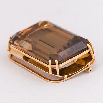 BROOCH, facetted smoky quartz, 14K gold. Harri Runila, Helsinki 1960.