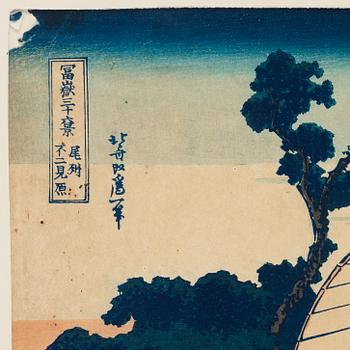 KATSUSHIKA HOKUSAI (1760–1849), efter, färgträsnitt. Japan "Fujimigahara".