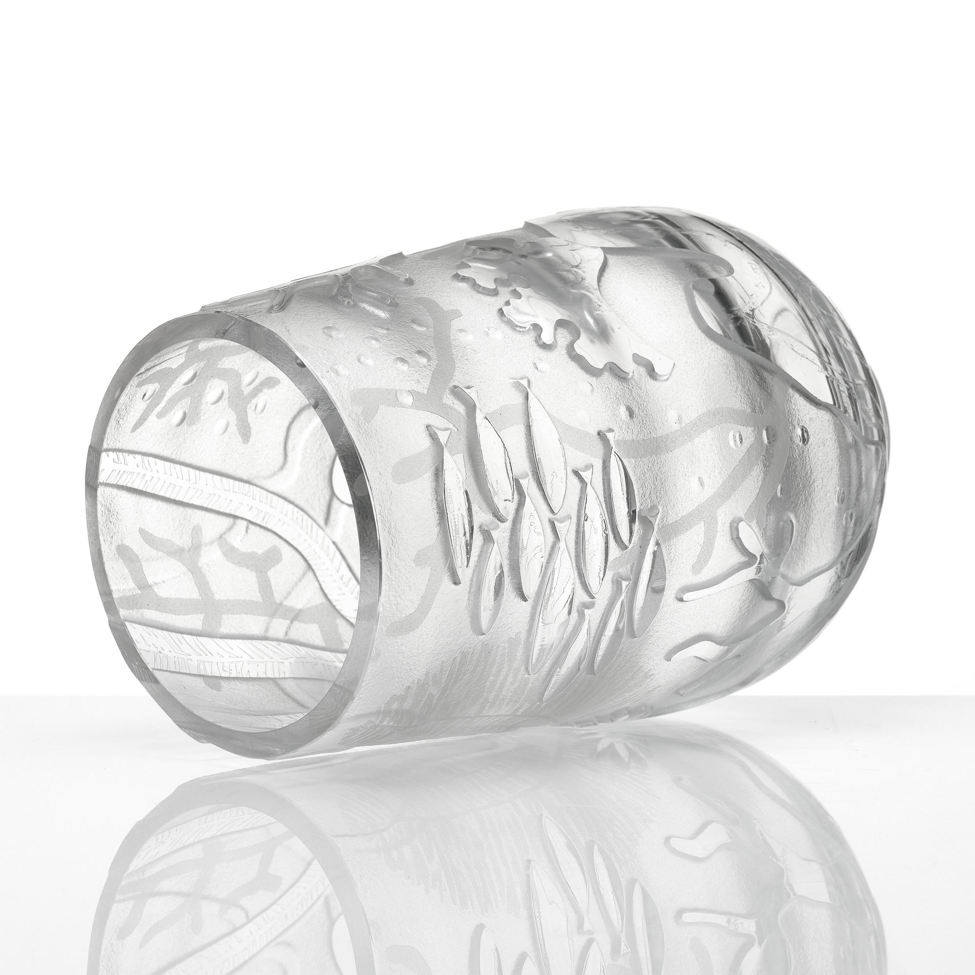 Sven Erik Skawonius, a blasted and cut clear glass vase, Kosta glassworks, Sweden 1934.