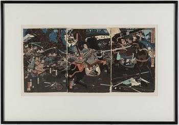 UTAGAWA KUNIYOSHI (1797/98-1861), a Japanese coloured woodblock print, triptych, 19th century.