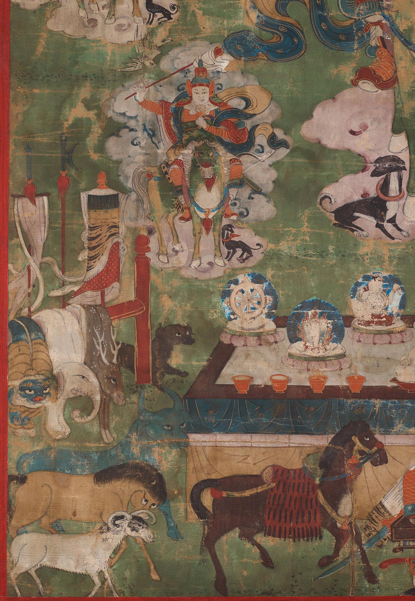 A Mongolian thangka depicting the nine Drala brothers, 19th century.