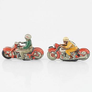 Schuco, motorcycles 2 pcs, "Mirakomot 102" and "Curvo 1000", Germany, mid-20th century.