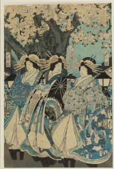 Träsnitt, triptyk, Japan, 1800-tal.