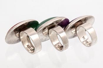 1 armring och 3 ringar, silver, ametist, aventurin och röd sten.