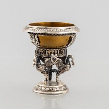 Bowl on foot/salt cellar, low-grade silver, pseudo marks, Empire style, 20th Century.