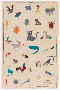 Matta, broderad slätväv, ca 180 x 120 cm.