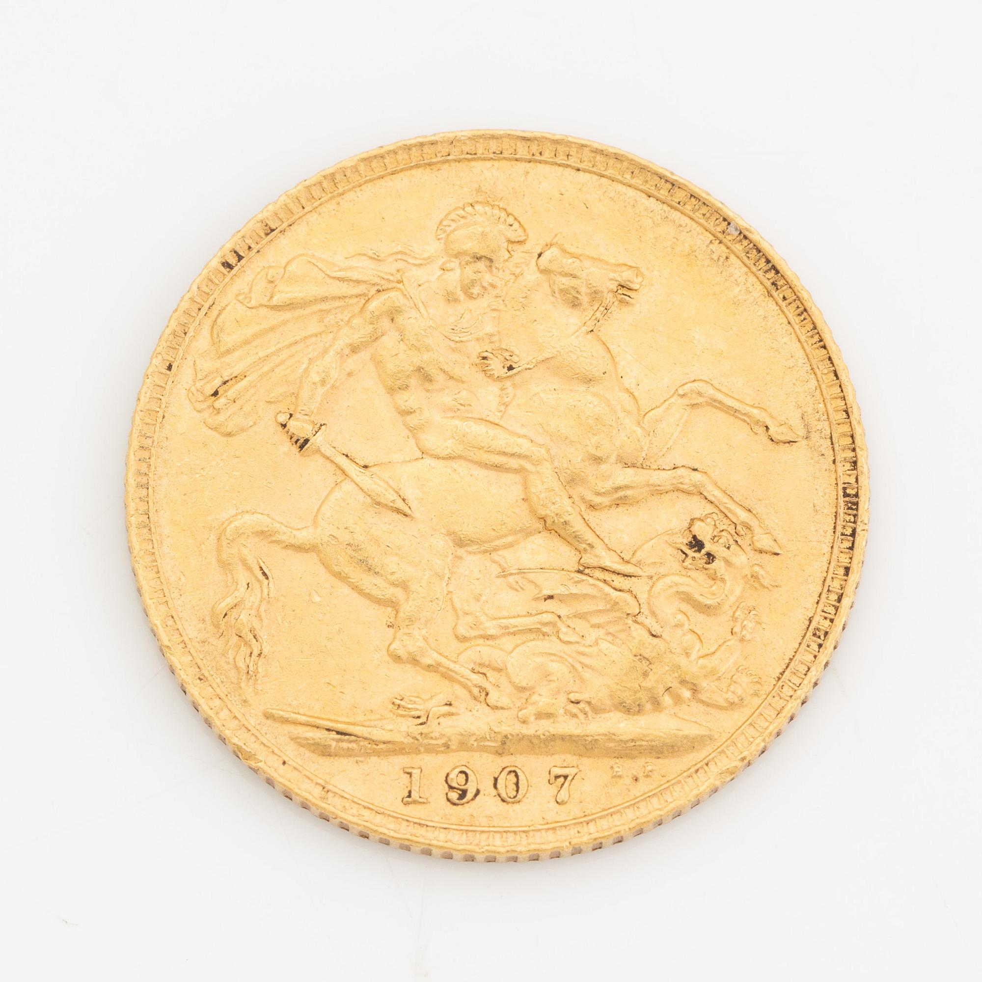 Edward VII, guldmynt, sovereign, 1907.