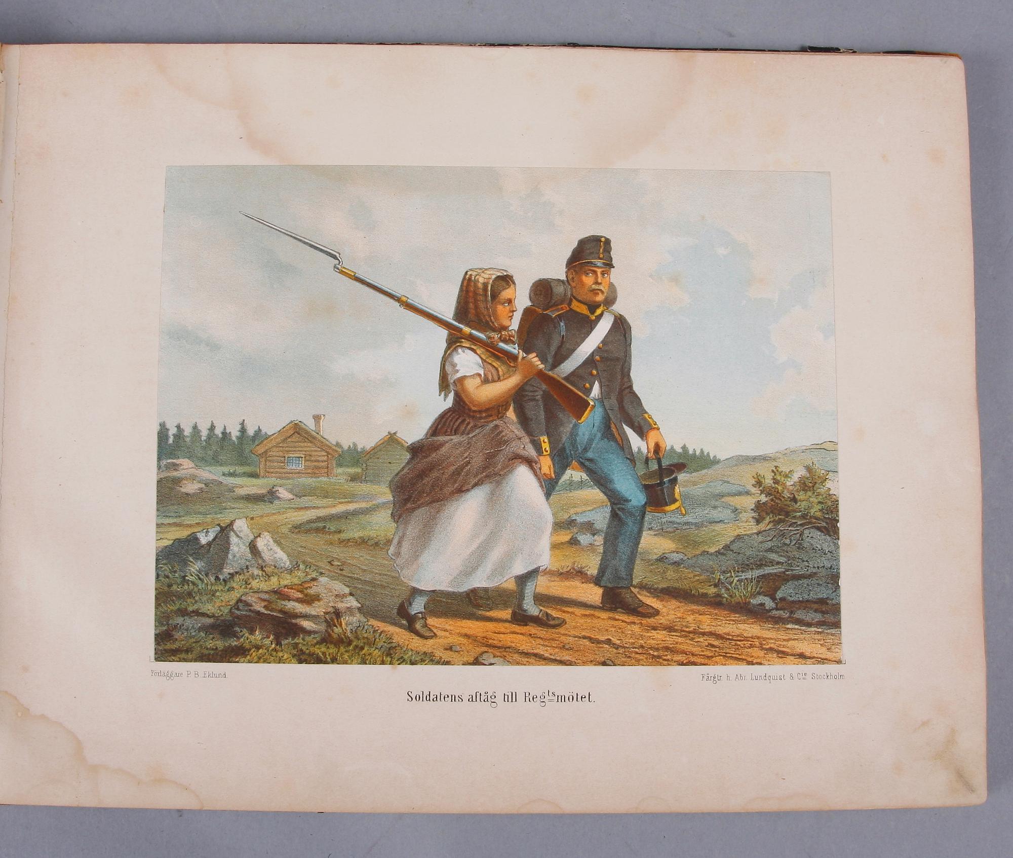 BOK, "Indelta soldatens lif", av Gustaf Nyblaeus, Stockholm 1866.