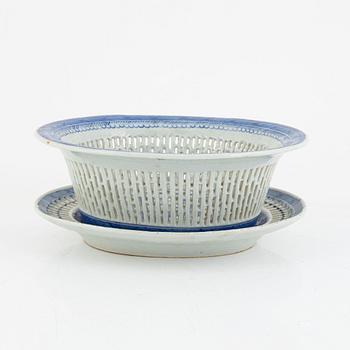 A Blue and White Bowl with Stand, China, Qing Dynasty, Jiaqing (1796-1820).