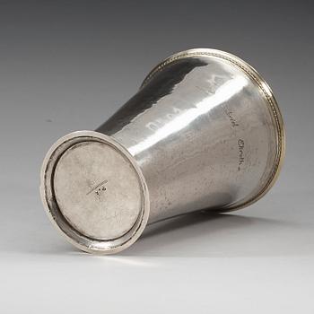 A Swedish 18th century parcel-gilt beaker, marks of Johan Rudman, Gävle (1689-1727 (1734-)).