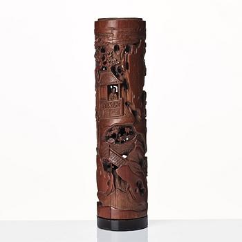 A carved cylindrical bambo parfumier, Qing dynasty, 19th Century.