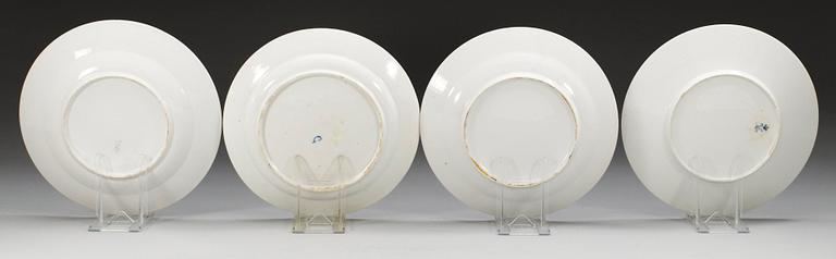 A set of four Russian dinner plates, Imperial porcelain manufactory, St Petersburg, period of Tsar Nicholas I and Gardner. (4).