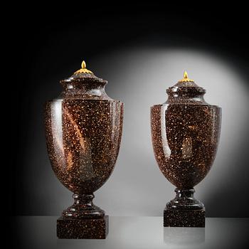 339. A PAIR OF CAPPED URNS.