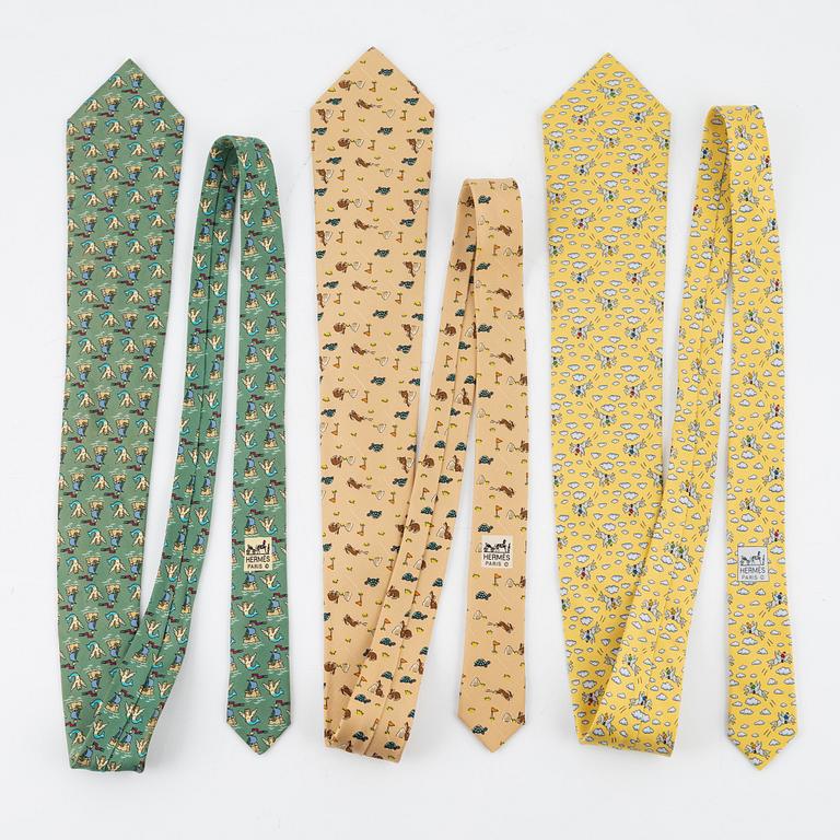 Hermès, three silk ties.