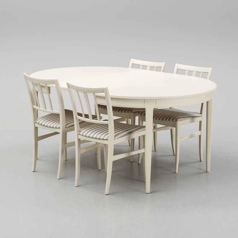 Carl Malmsten, A dinnertable and four chairs, "Talavid", by Carl Malmsten, Waggeryds Möbelfabrik AB, second half of the.