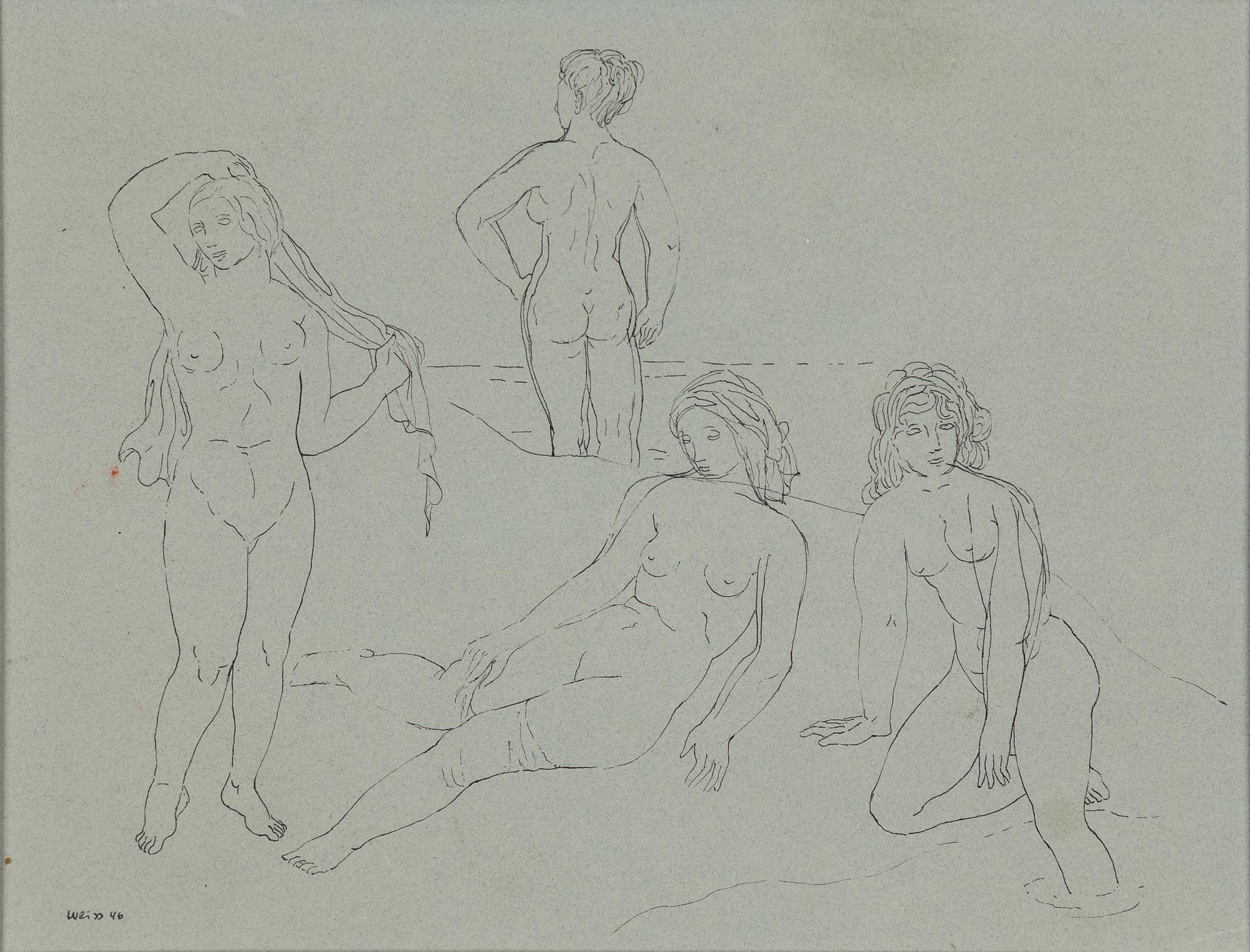 PETER WEISS, ink on paper, signed Weiss and dated 46.