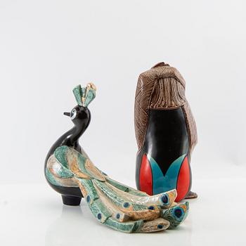 Figurines 2 pcs Gobel Peacock and Monkey 1980s porcelain.