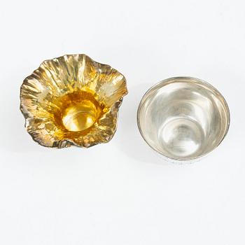 Candle holder and tumbler, sterling silver, Olle Olls, Stockholm 2010, and Ove Urban Bohlin, Stockholm 1966.