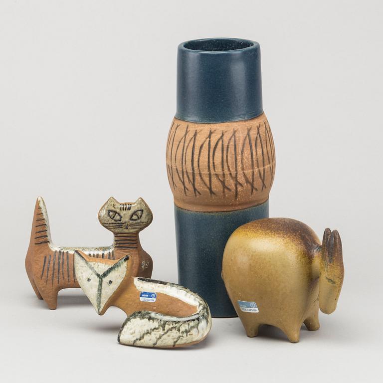 LISA LARSON, a vase and three stoneware Gustavsberg figurines.