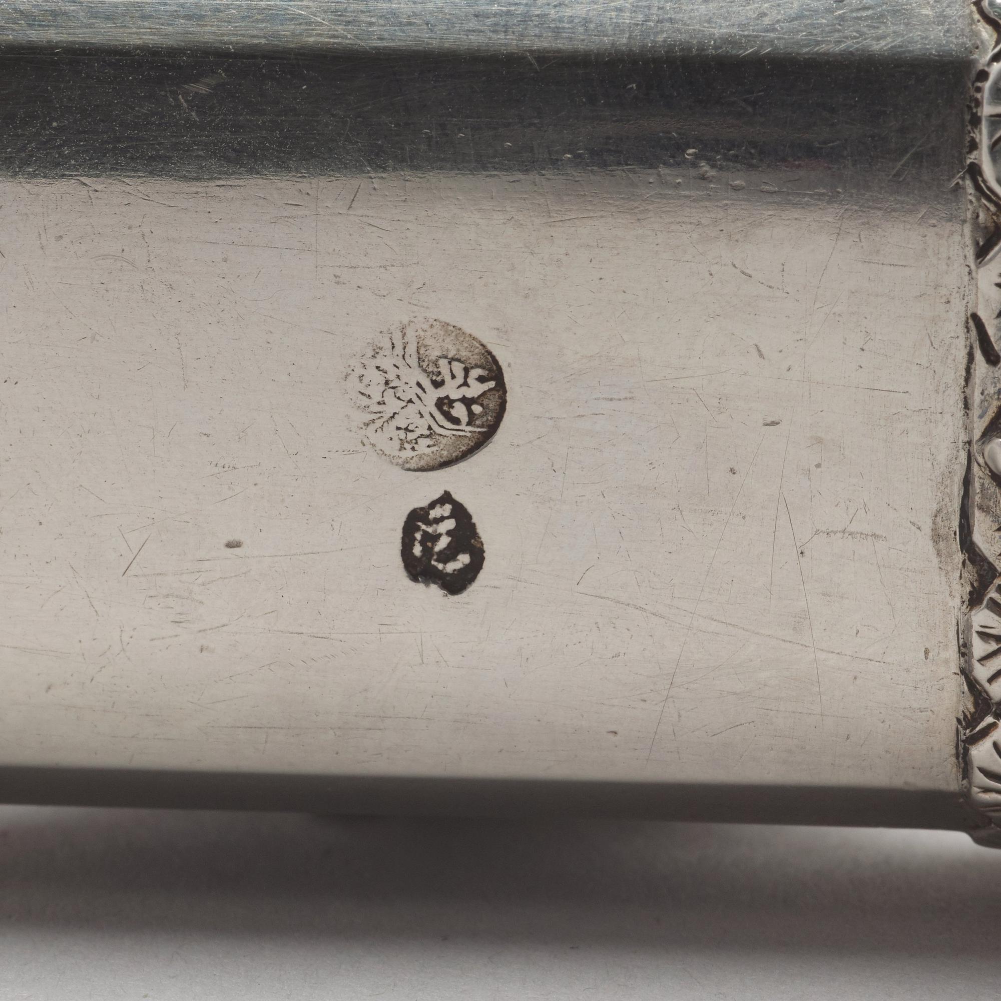 An early 20th century Ottoman silver scribe's pen-case / divit, makers mark Làtif, before 1909.