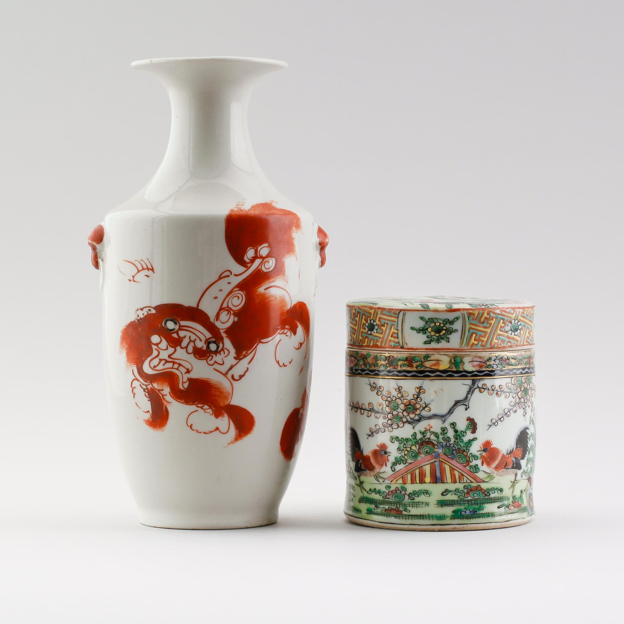 LOCKDOSA OCH VAS, porslin, Kina, 1800-/1900-tal.