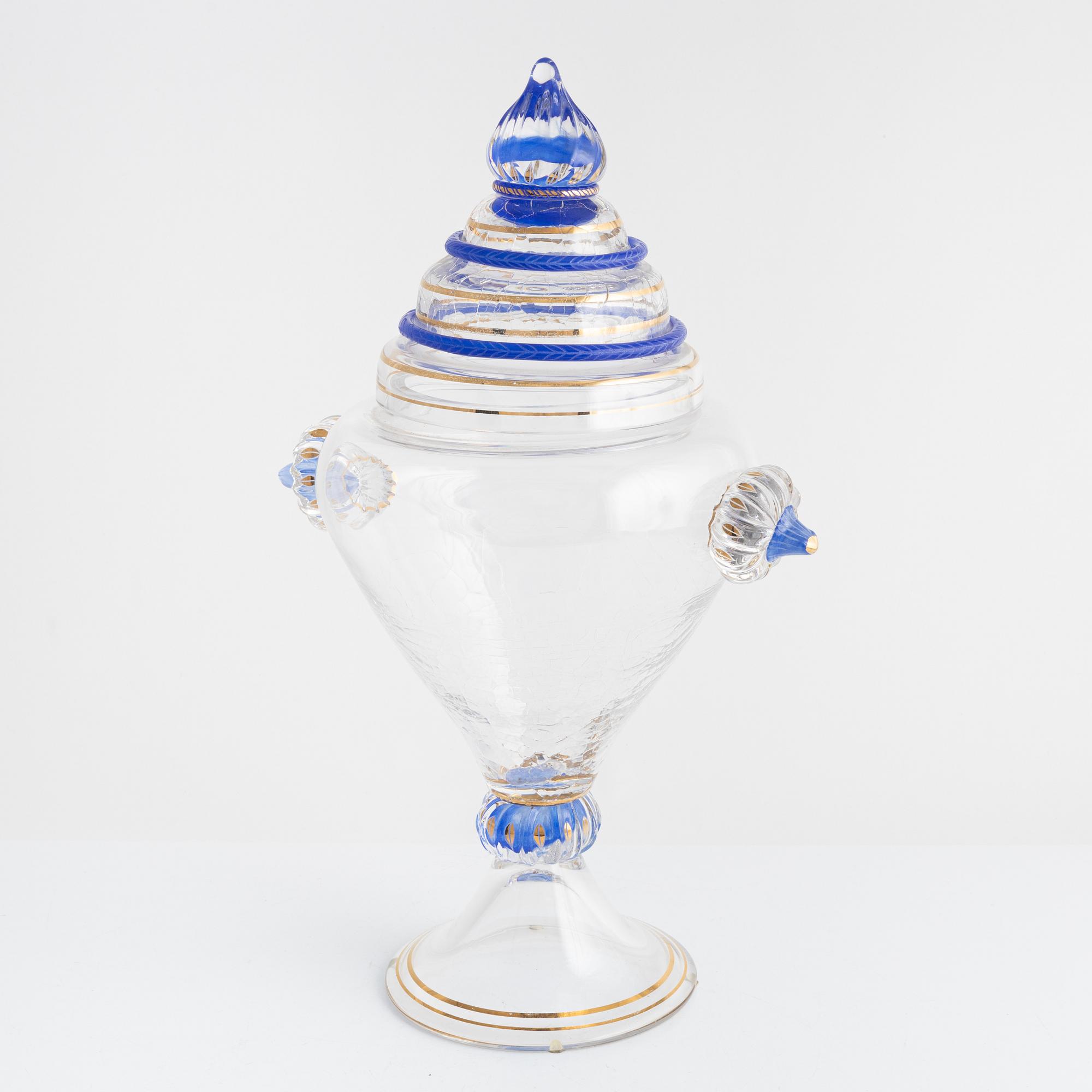 Monica Backström, a lidded glass cup, Kosta Boda, Sweden, numbered 1/25.